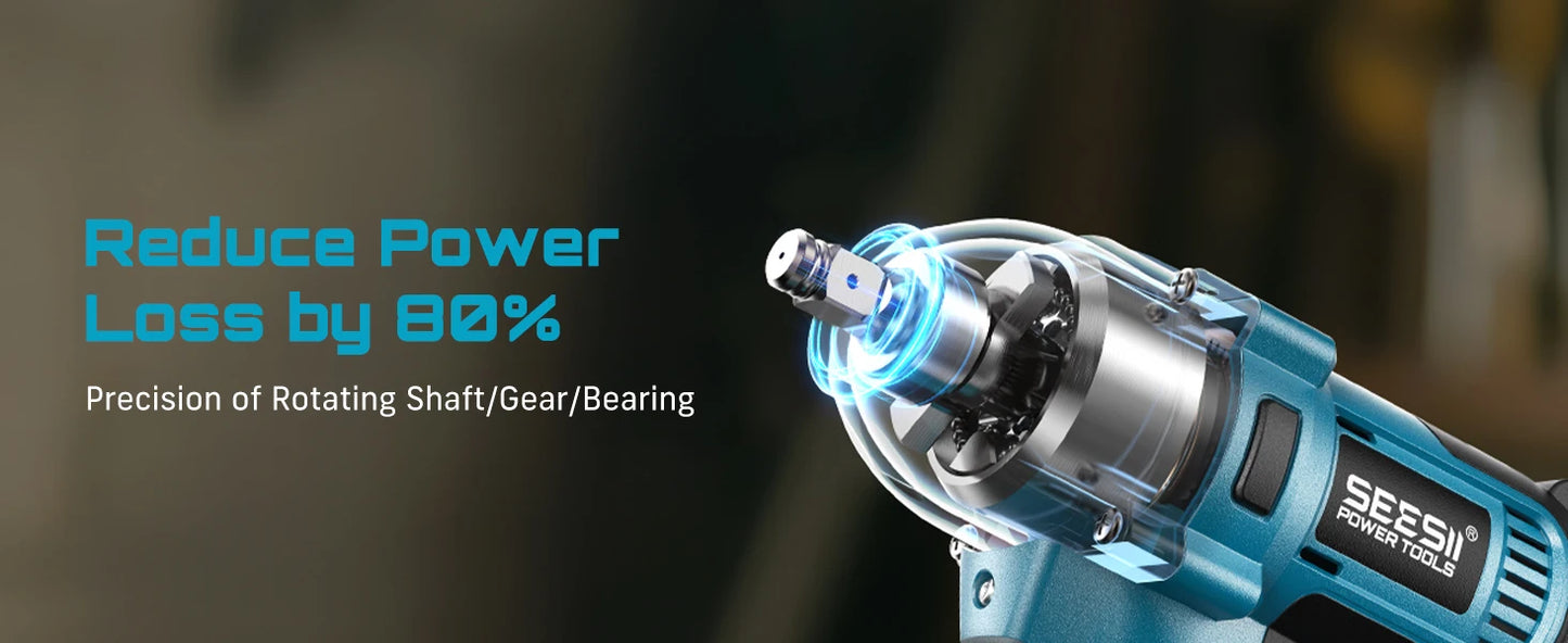 Seesii Impact Wrench 1200N.m 1/2 High Torque Electric Impact Driver Gun Cordless with 21V 2x4.0Ah Battery 6 Sockets Removal Tool