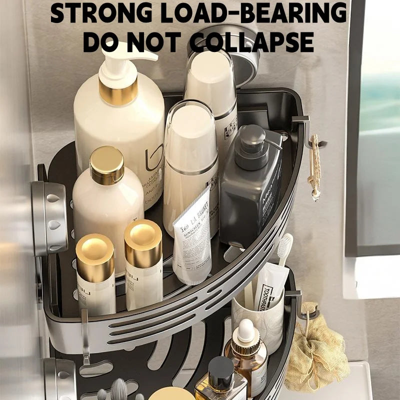 No Drill 3-Tier Corner Shower Caddy, Strong Suction Cup Shelf with Towel Bar & Hooks - Spacious Bathroom Organizer