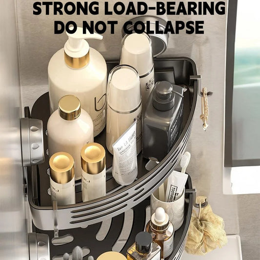 No Drill 3-Tier Corner Shower Caddy, Strong Suction Cup Shelf with Towel Bar & Hooks - Spacious Bathroom Organizer