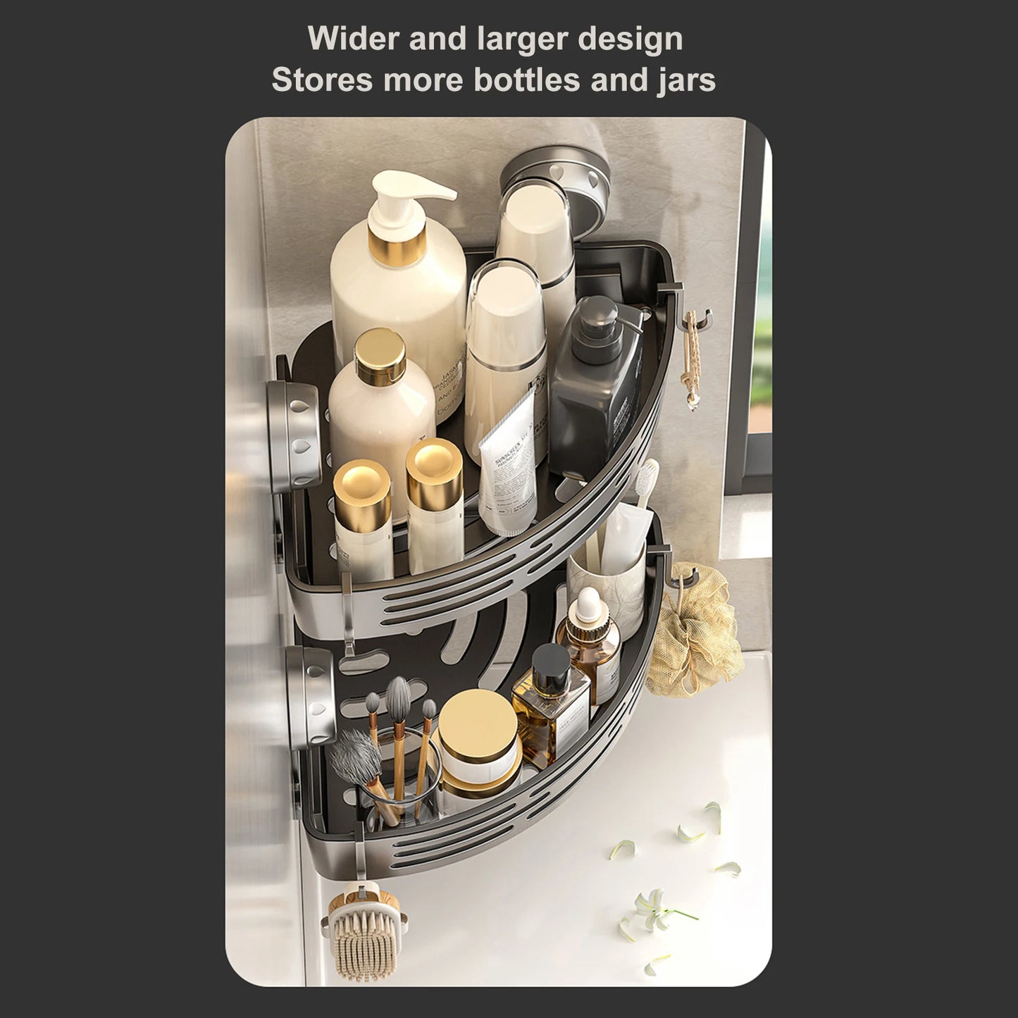 Triangle Bathroom and Kitchen Storage Organizer with Hooks No Drilling Removable Shower Organizer for Home Decor & Storage