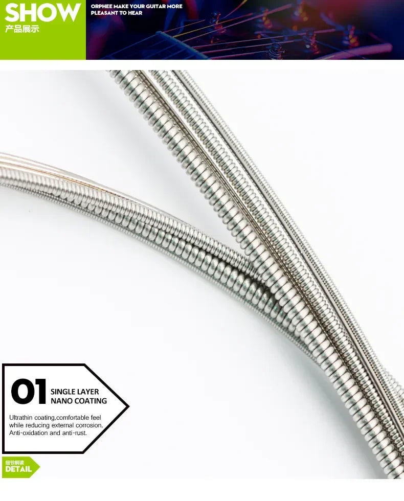 10 Set Orphee Electric Guitar Strings Set RX Series Hexagonal Carbon Steel Professional Beginning Practice Electric Guitar Parts