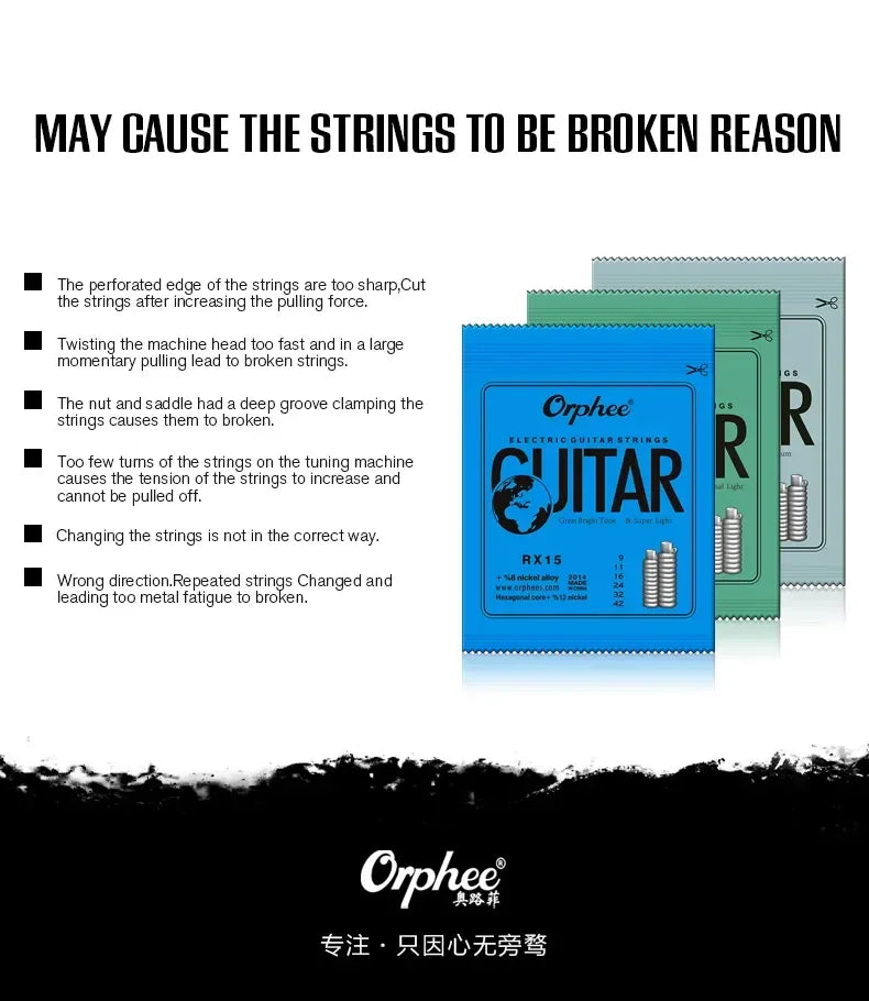 10 Set Orphee Electric Guitar Strings Set RX Series Hexagonal Carbon Steel Professional Beginning Practice Electric Guitar Parts