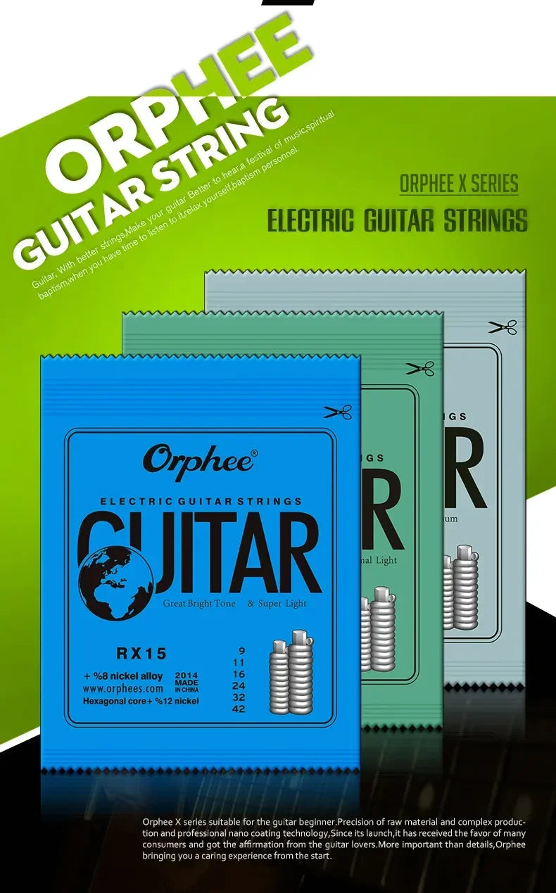 10 Set Orphee Electric Guitar Strings Set RX Series Hexagonal Carbon Steel Professional Beginning Practice Electric Guitar Parts