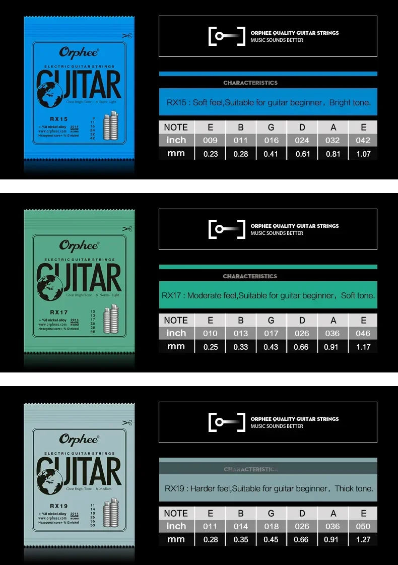 10 Set Orphee Electric Guitar Strings Set RX Series Hexagonal Carbon Steel Professional Beginning Practice Electric Guitar Parts