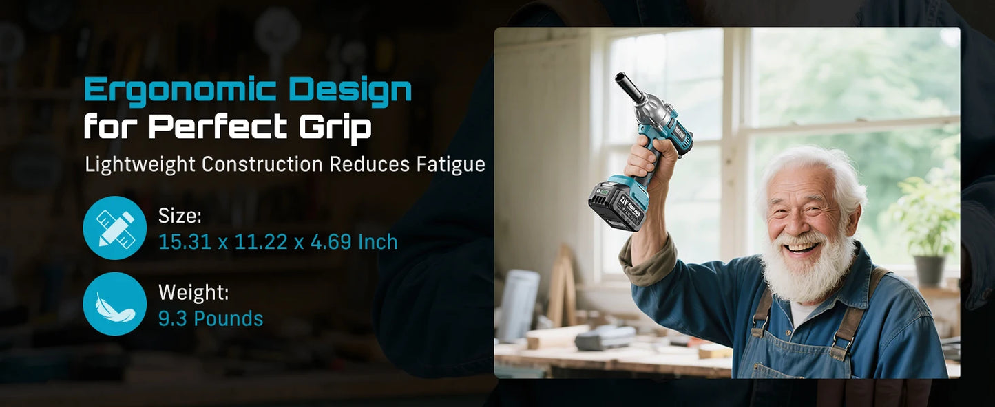 Seesii Impact Wrench 1200N.m 1/2 High Torque Electric Impact Driver Gun Cordless with 21V 2x4.0Ah Battery 6 Sockets Removal Tool